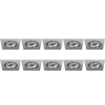 Spot Armatuur 10 Pack - Pragmi Borny Pro - GU10 Inbouwspot - Vierkant - Zilver - Aluminium - Kantelbaar - 92mm Spot Armatuur 10 Pack - Pragmi Borny Pro - GU10 Inbouwspot - Vierkant - Zilver - Aluminium - Kantelbaar - 92mm