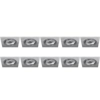 Spot Armatuur 10 Pack - Pragmi Borny Pro - GU10 Inbouwspot - Vierkant - Zilver - Aluminium - Kantelbaar - 92mm