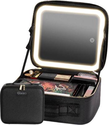 Gleza Zwarte Multifunctionele Make-up Tas Koffer met LED Verlichting en Grote Spiegel - Waterdicht, Verstelbaar - Make up organizer - Maat S