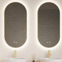 Spiegel Gliss Design Aura 40x100cm Mat Goud Ovaal Met LED Verlichting & Geintegreerde Spiegelverwarming - thumbnail