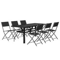vidaXL 7-delige Tuinset grijs en zwart, terrasset, buitenset, eethoek, tuinmeubel, eetset, tuinmeubelset, terrasset, tuinmeubels, tuinmeubelen