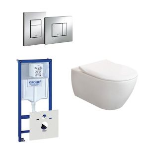 Villeroy & Boch Subway 2.0 ViFresh toiletset met slimseat softclose en quick release en bedieningsplaat horizontaal verticaal chroom 0720001/0729205/ga91964/sw60341/