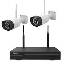 Complete WLAN-set / 4-kanaals netwerkrecorder met 2 x Full HD WLAN IP-bewakingscamera (netwerkcamera)