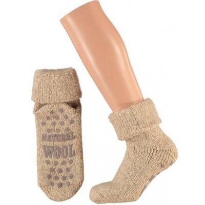 Wollen kinder slofsokken antislip beige maat 31/34 - Huissokken kinderen
