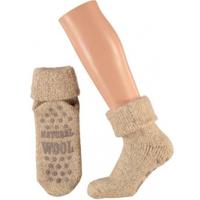 Wollen kinder slofsokken antislip beige maat 31/34 - Huissokken kinderen
