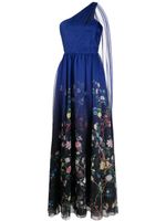 Marchesa Notte robe longue fleurie à une épaule - Bleu - thumbnail