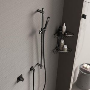 Hotbath Cobber glijstang 90cm met wandaansluitbocht 150cm doucheslang en staafhanddouche zwart / chroom M307BK