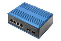 DIGITUS Netwerk Switch - 6-poorts Gigabit Ethernet - 4x RJ45 + 2x SFP - IP40-10/100/1000 Mbit/s - DIN rail montage - industriële serie - zwart/blauw