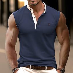 Voor heren Singlet Henley-shirt Vest Top Onderhemd Mouwloos shirt Effen Henley Buiten Uitgaan Mouwloos nappi Kleding Modieus Ontwerper Spier Lightinthebox