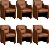 Set van 6 Bruine leren landelijke eetkamerfauteuils Mass - Kenia Leer Brown (bruin leer)