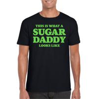 Verkleed T-shirt voor heren - sugar daddy - zwart - glitter groen - carnaval/themafeest - Vaderdag