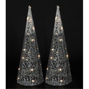 Countryfield LED verlichte kegel kerstboom lampen - 2x - zilver - 20 leds - H40 cm - timer