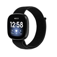 By Qubix - Compatible met Fitbit Versa 3 - Fitbit Versa 4 - Fitbit Sense 1 - Fitbit Sense 2 - Sport loop nylon bandje - Zwart - Compatible fitbit bandje