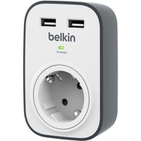 Belkin BSV103 SurgeCube-spanningsbeveiliger met 1 stopcontact en 2 USB-poorten stekkerdoos - thumbnail