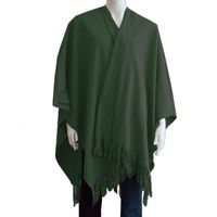 Luxe omslagdoek/poncho - donker groen - 180 x 140 cm - fleece - Dameskleding accessoires