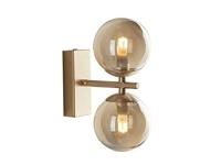 Elegante wandlamp met schakelaar, metaal messing & rookglas ballen Amber mondgeblazen