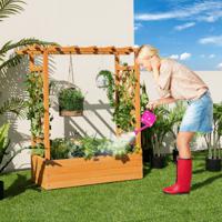 Verhoogd Tuinbed met Gebogen Traliewerk Hangend Dak Plantenbak Afvoergaten Houten Plantenbak voor Binnen en Buiten - thumbnail