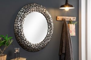 Handgemaakte spiegel STONE MOSAIC XL 82cm zilver in mozaieklook van metaal - 41430