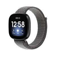 By Qubix - Compatible met Fitbit Versa 3 - Fitbit Versa 4 - Fitbit Sense 1 - Fitbit Sense 2 - Sport loop nylon bandje - Grijs gemêleerd met blauw - Compatible fitbit bandje