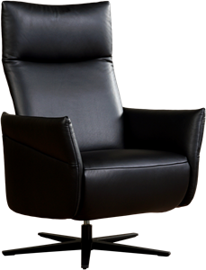 Zwarte leren moderne relaxfauteuil Ease - staal zwart frame met stervoet - zithoogte medium - Massif Leer Nero (zwart leer)