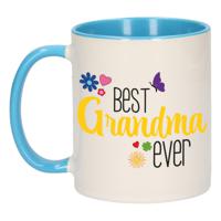 Bellatio Decorations Cadeau koffie/thee mok voor oma - blauw/geel - beste oma - keramiek - 300 ml   - - thumbnail