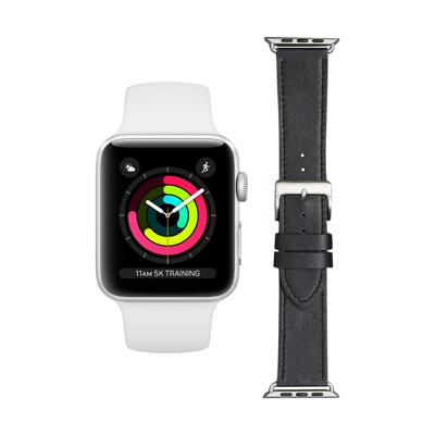 Apple Watch Series 3 42mm Zilver Wit Bandje + DBramante1928 Leren Bandje Zwart/Zilver Apple Watch Series 3 42mm Zilver Wit Bandje + DBramante1928 Leren Bandje Zwart/Zilver