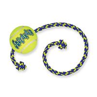 KONG Squeakair Ball met touw – premium hondenspeelgoed, piepende tennisballen, tandvriendelijk – voor middelgrote honden