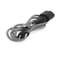 Textielverlengingskabel zwart/wit met zwarte stekker - 1,5m