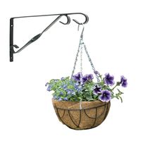 Hanging basket 30 cm met klassieke muurhaak zwart en kokos inlegvel - metaal - hangmand set