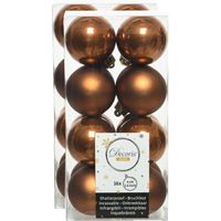 32x stuks kunststof kerstballen kaneel bruin 4 cm glans/mat