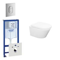 Wiesbaden Vesta Spoelrandloos toiletset bestaande uit inbouwreservoir, toiletpot met softclose toiletzitting en bedieningsplaat verticaal mat chroom 0729205/0729241/sw65812/ - thumbnail