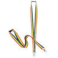 Keycord/lanyard in de regenboog kleuren - 2x - polyester/metaal - met clipsluiting - 50 cm