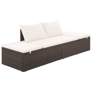 Loungebed met ligkussen en kussens poly rattan bruin