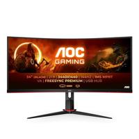AOC CU34G2X/BK Gaming CU34G2X 86 cm (34 inch) gebogen monitor (QHD, HDMI, DisplayPort, Free-Sync, 1 ms responstijd, 144 Hz, 3440x1440) zwart/rood