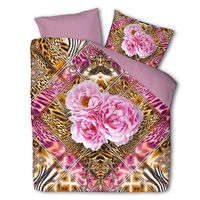 Dekbedovertrek Flower Fantasy - Eenpersoons (140x220 cm) - & Roze Polyester-katoen - Dessin: Bloemen - Fresh and Co - Dekbed-Discounter.nl - thumbnail