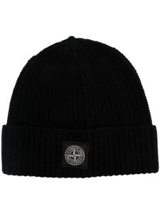 Stone Island bonnet nervuré à patch logo - Noir