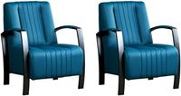 Set van 2 Blauwe leren industriële stalen fauteuils Glamour - Toledo Leer Turquoise (blauw leer) - thumbnail