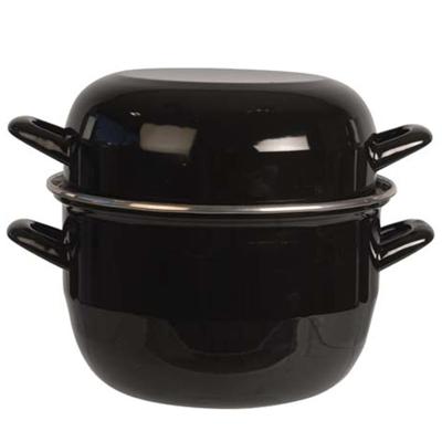 Cosy & Trendy Mosselpan/pot - emaille - zwart - 20 x 20 x 19 cm - 3,3 liter