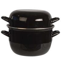 Cosy & Trendy Mosselpan/pot - emaille - zwart - 20 x 20 x 19 cm - 3,3 liter