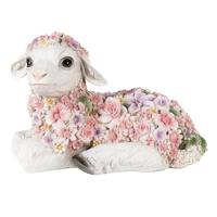 Clayre & Eef Beeld Schaap 25x13x16 cm Roze Polyresin Bloemen