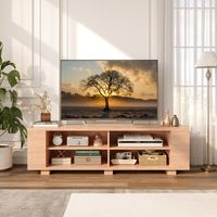 TV-Standaard met 6 Vakken TV-Bank voor TV's tot 65" 4 Kabelmanagementgaten Verstelbare Planken 150 x 39 x 45 cm Natuur - thumbnail