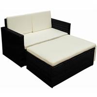 vidaXL Loungeset met Kussens 2-delig Tuinset Tuin Meubelset Lounge Tuinmeubelset Set Meubel Tuinmeubel Sets Meubelsets Poly Rattan Zwart