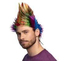 Boland Verkleedpruik voor heren - multi kleuren - Punker/muzikant - Carnaval -  haar met hanekam   - - thumbnail