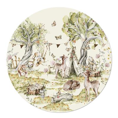 Behangcirkel Bosdieren Feest naturel 100 Zelfklevend Textielbehang