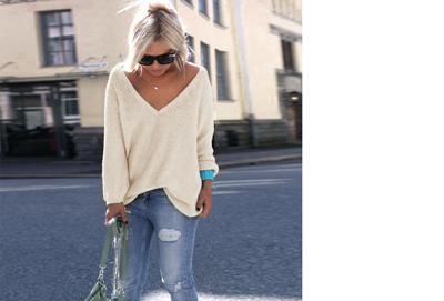 Hippe dames trui met v-hals Hippe dames trui met v-hals