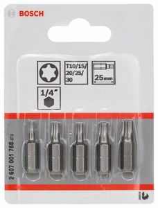 Bosch Accessoires 5-delige bitset Extra Hard (Torx®) T 10; T 15; T 20; T 25; T 30; 25 mm - 2607001768