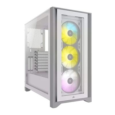 Corsair CC-9011205-WW iCUE 4000X RGB Mid-Tower ATX-Behuizing van Gehard Glas (Zij-en Voorpanelen van Gehard Glas, RapidRoute-kabelbeheersysteem, Ruime Binnenkant, Inclusief Drie RGB-Fans van 120 mm) Wit