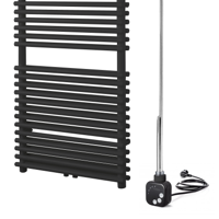 Vipera Alegria dubbele handdoekradiator 60 x 180 cm elektrische verwarming mat zwart zij- en middenaansluiting 1.875W, weerstand inbegrepen