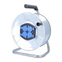 as - Schwabe Metall-Leertrommel ohne Kabel – Kabeltrommel für max. 50 m Leitung – 4 Einbau-Steckdosen mit Schutzklappe – IP20 Innenbereich – Made in Germany – Schwarz I 10408