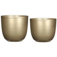 Plantenpot/bloempotten set - 2x stuks - keramiek - goud - D12 en D14.5 cm - thumbnail